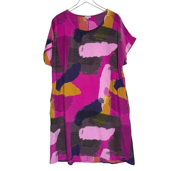 Kaktus Dresses & Skirts - Kaktus Linen Shift Midi Dress 1X Pin Abstract Brushstroke Pattern Made in Italy